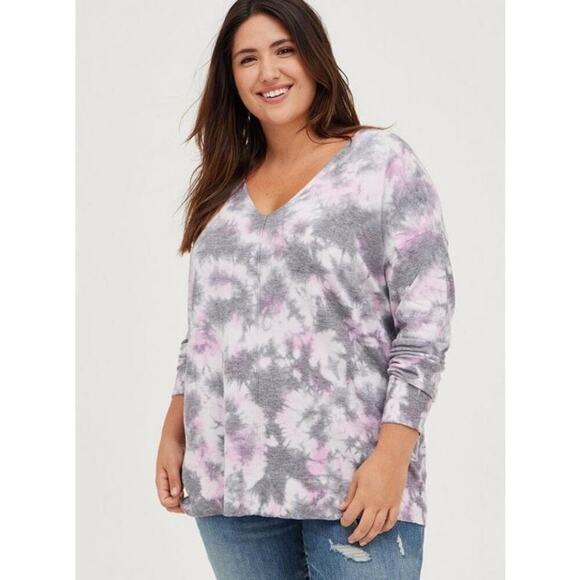 Torrid Pullover Drop Shoulder V-Neck Sweater in Tie Dye Size 2 - Picture 1 of 8